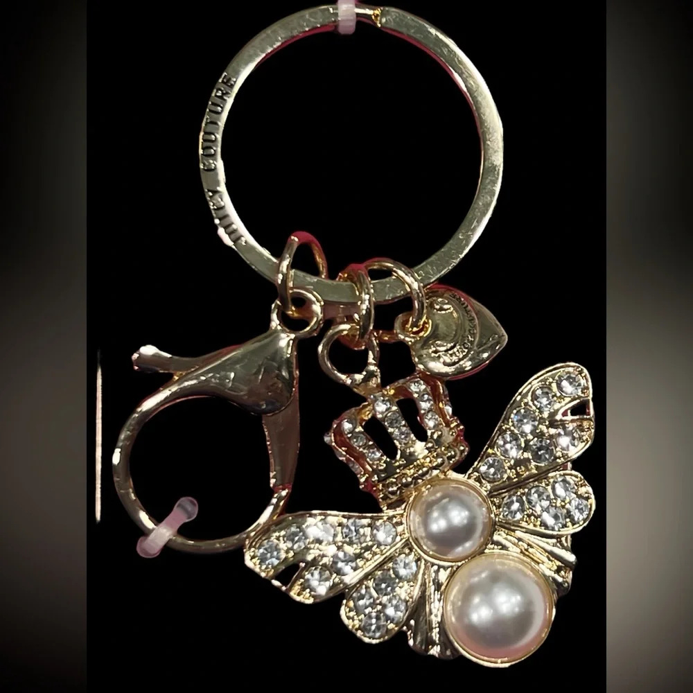 Juicy Couture Gold Keychain with Crown and Heart Charms